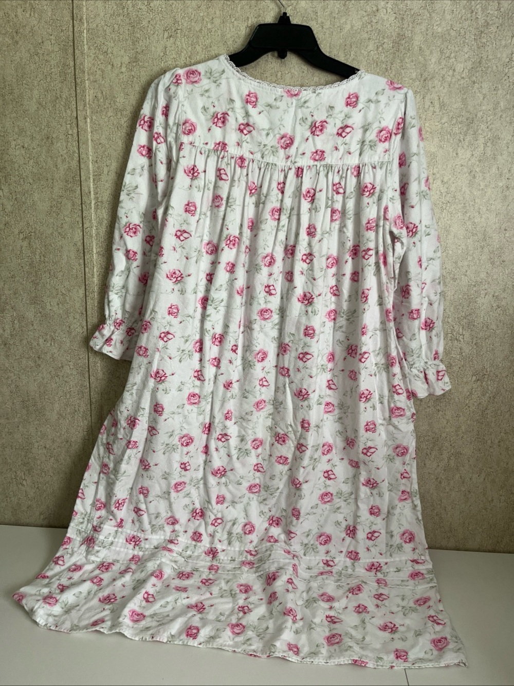 Eileen West Flannel Cotton Nightgown White Pink Roses Floral Lace Trim Cottage M - Picture 6 of 8